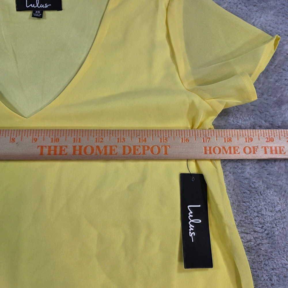 Lulus Freestyle Sheer Sleeve Shift Dress Bright Yellow Chiffon XS Women Mini - Picture 9 of 9